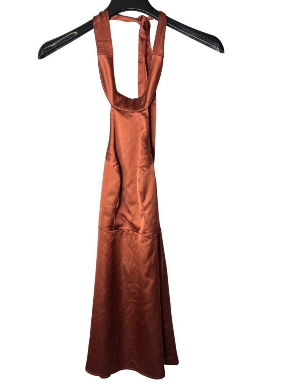Lulus Satin Halter Dress XS Knee Length Sheath Backless Rust Orange Lined New